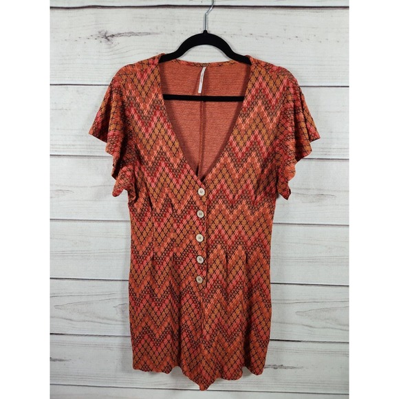 Free People Pants - Free People Women's Multicolor Printed Short-Sleeve Romper Size L‎
